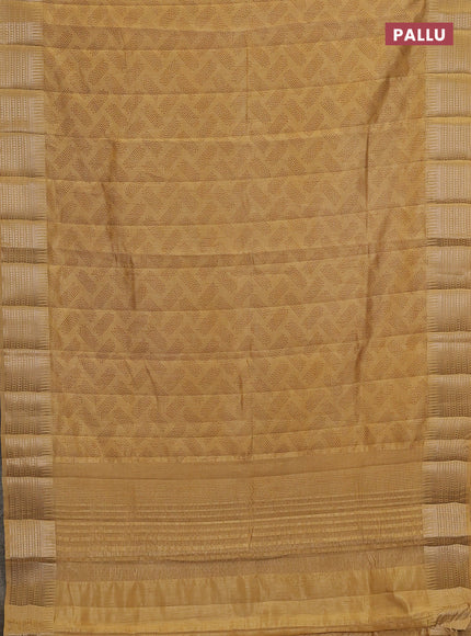 Semi raw silk saree sandal with allover geometric butta prints and temple design zari woven border