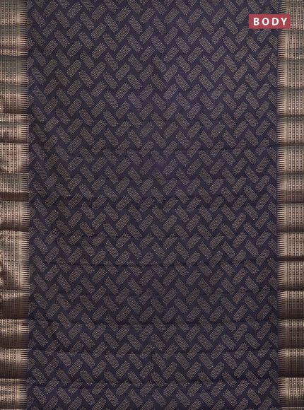 Semi raw silk saree navy blue with allover geometric butta prints and temple design zari woven border