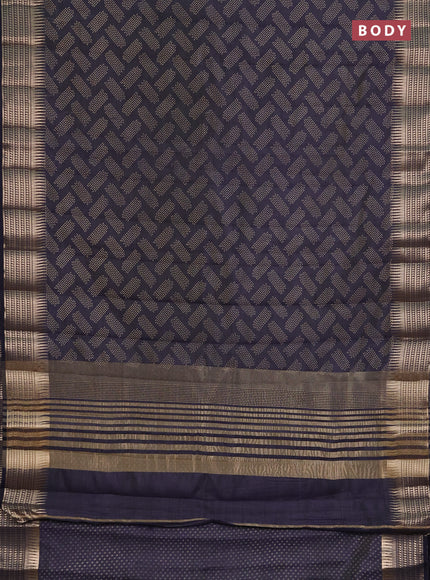 Semi raw silk saree navy blue with allover geometric butta prints and temple design zari woven border