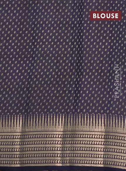 Semi raw silk saree navy blue with allover geometric butta prints and temple design zari woven border