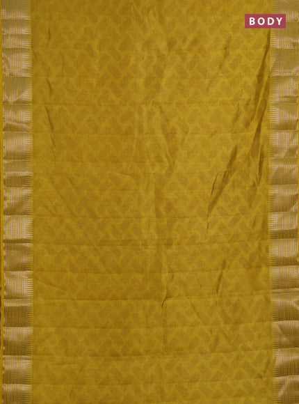 Semi raw silk saree mustard yellow with allover geometric butta prints and temple design zari woven border