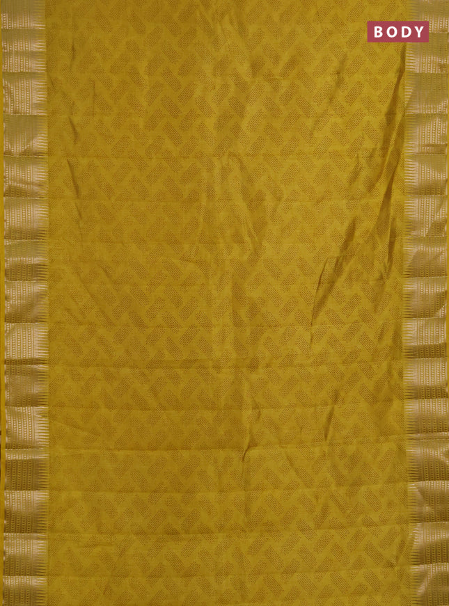 Semi raw silk saree mustard yellow with allover geometric butta prints and temple design zari woven border