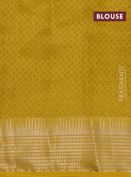 Semi raw silk saree mustard yellow with allover geometric butta prints and temple design zari woven border