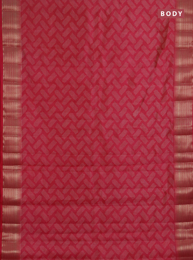 Semi raw silk saree pink shade with allover geometric butta prints and temple design zari woven border