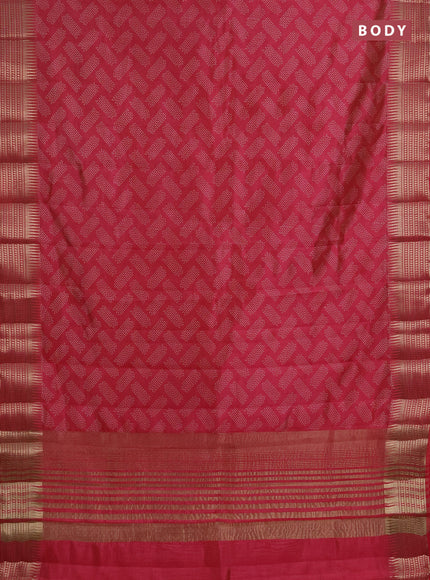 Semi raw silk saree pink shade with allover geometric butta prints and temple design zari woven border