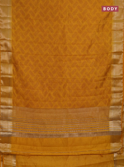 Semi raw silk saree dark mustard with allover geometric butta prints and temple design zari woven border