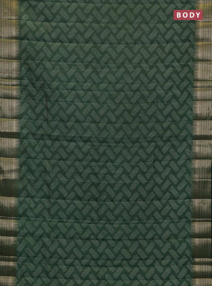 Semi raw silk saree bottle green with allover geometric butta prints and temple design zari woven border