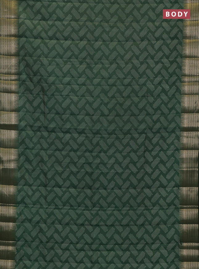 Semi raw silk saree bottle green with allover geometric butta prints and temple design zari woven border