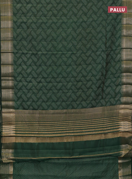 Semi raw silk saree bottle green with allover geometric butta prints and temple design zari woven border