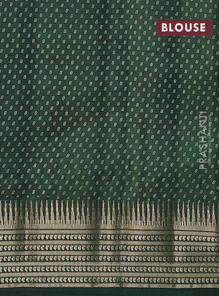 Semi raw silk saree bottle green with allover geometric butta prints and temple design zari woven border