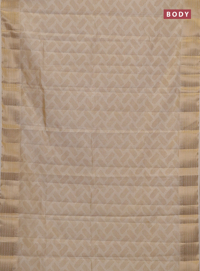 Semi raw silk saree cream with allover geometric butta prints and temple design zari woven border