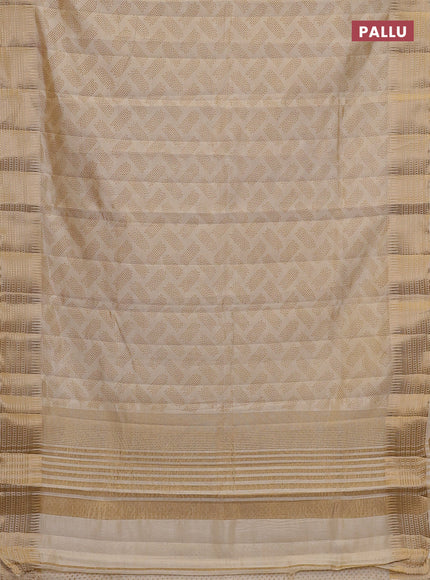 Semi raw silk saree cream with allover geometric butta prints and temple design zari woven border