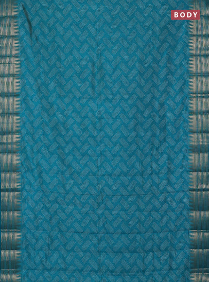 Semi raw silk saree teal green with allover geometric butta prints and temple design zari woven border