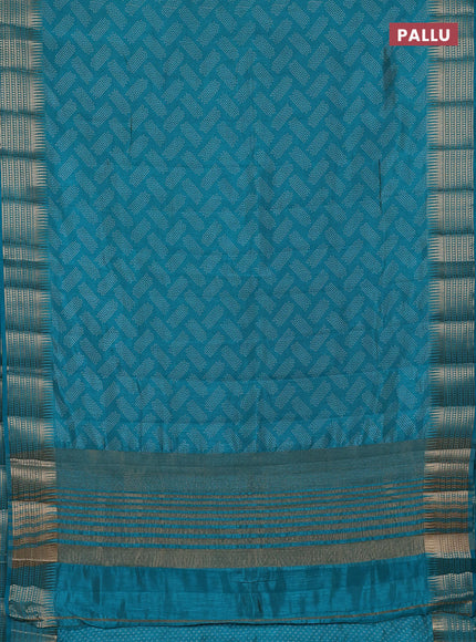 Semi raw silk saree teal green with allover geometric butta prints and temple design zari woven border