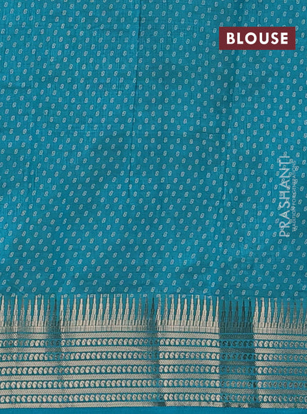 Semi raw silk saree teal green with allover geometric butta prints and temple design zari woven border