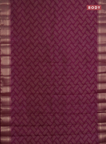 Semi raw silk saree wine shade with allover geometric butta prints and temple design zari woven border