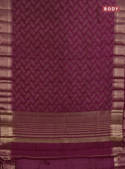 Semi raw silk saree wine shade with allover geometric butta prints and temple design zari woven border