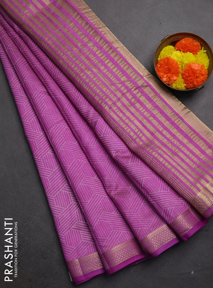 Semi raw silk saree lavender with allover geometric prints and zari woven border