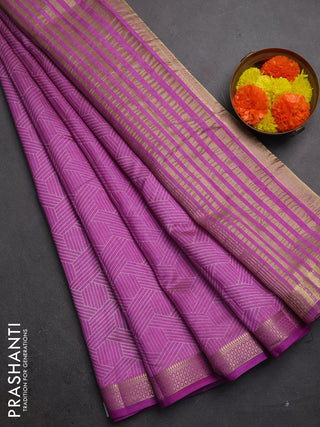 Semi raw silk saree lavender with allover geometric prints and zari woven border