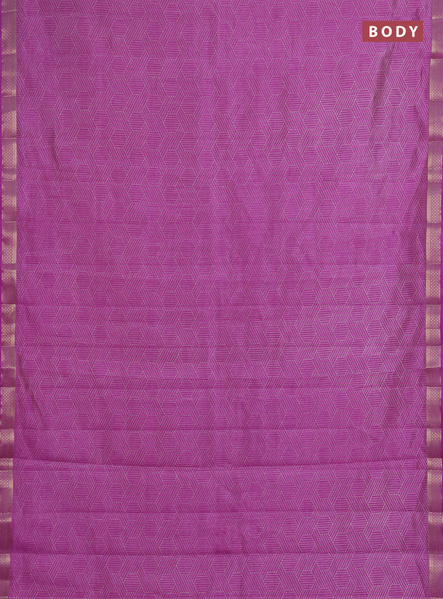 Semi raw silk saree lavender with allover geometric prints and zari woven border