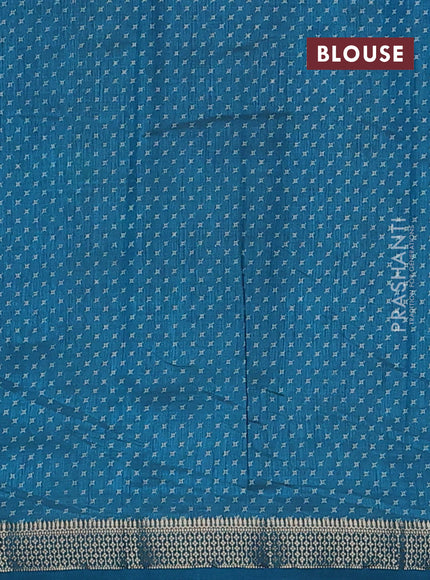 Semi raw silk saree teal blue with allover geometric prints and zari woven border