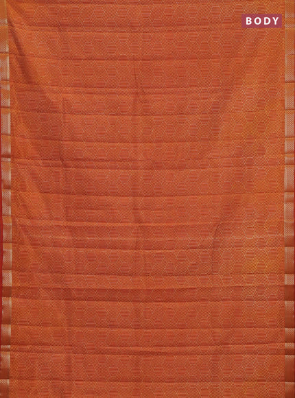 Semi raw silk saree rustic orange with allover geometric prints and zari woven border