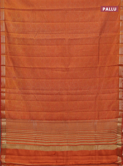 Semi raw silk saree rustic orange with allover geometric prints and zari woven border