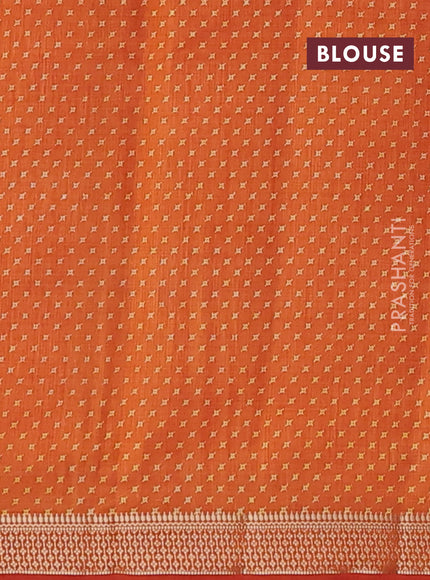 Semi raw silk saree rustic orange with allover geometric prints and zari woven border