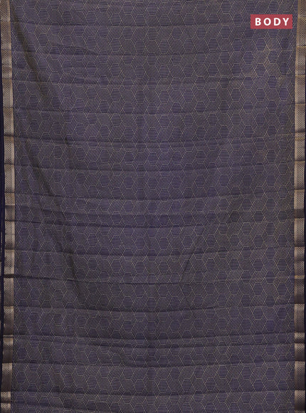 Semi raw silk saree navy blue with allover geometric prints and zari woven border