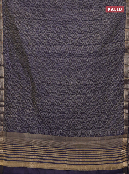 Semi raw silk saree navy blue with allover geometric prints and zari woven border