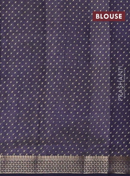 Semi raw silk saree navy blue with allover geometric prints and zari woven border