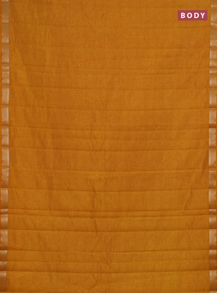 Semi raw silk saree dark mustard with allover geometric prints and zari woven border