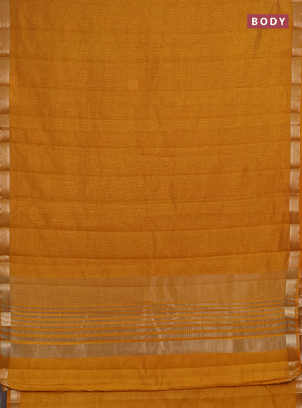Semi raw silk saree dark mustard with allover geometric prints and zari woven border