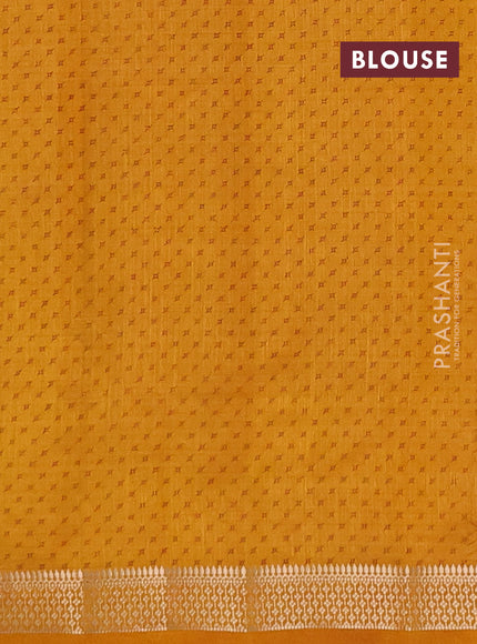 Semi raw silk saree dark mustard with allover geometric prints and zari woven border