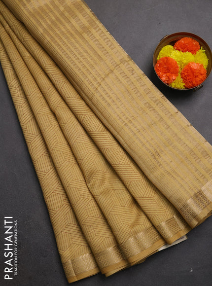 Semi raw silk saree beige with allover geometric prints and zari woven border