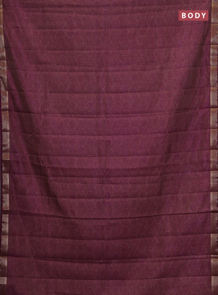 Semi raw silk saree wine shade with allover geometric prints and zari woven border