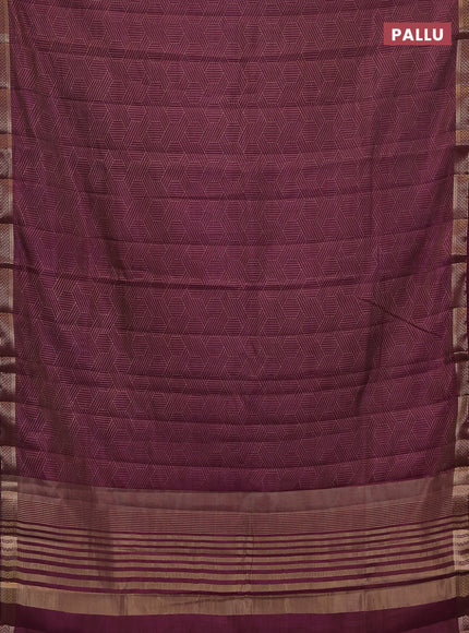 Semi raw silk saree wine shade with allover geometric prints and zari woven border