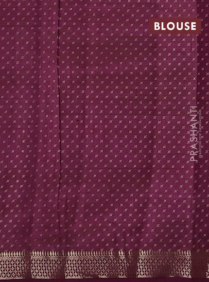 Semi raw silk saree wine shade with allover geometric prints and zari woven border