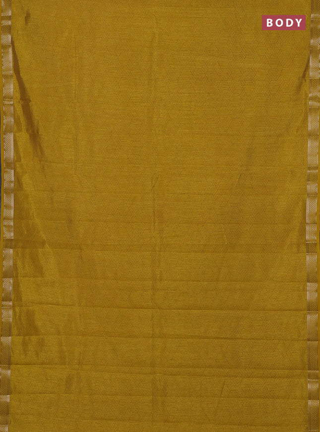 Semi raw silk saree lime yellow shade with allover geometric prints and zari woven border
