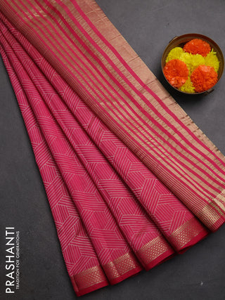 Semi raw silk saree pink with allover geometric prints and zari woven border