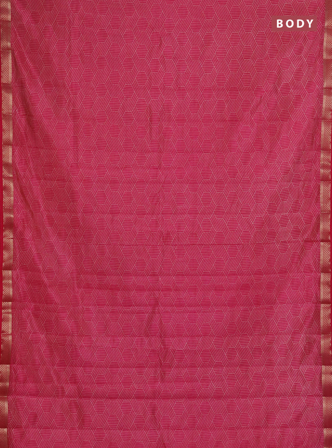 Semi raw silk saree pink with allover geometric prints and zari woven border