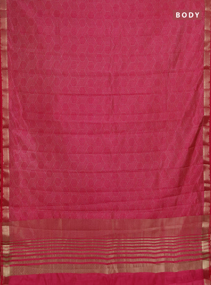 Semi raw silk saree pink with allover geometric prints and zari woven border
