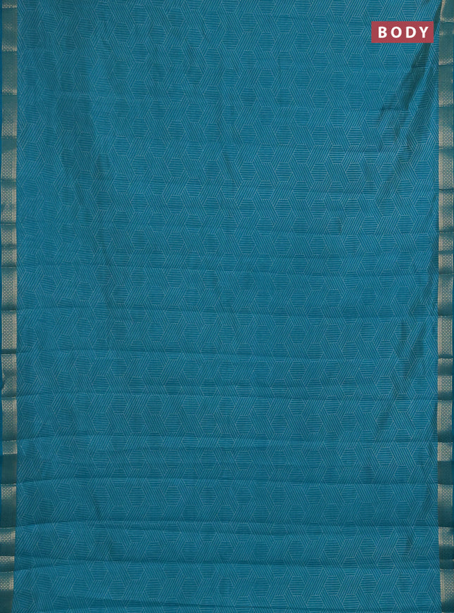 Semi raw silk saree teal green with allover geometric prints and zari woven border