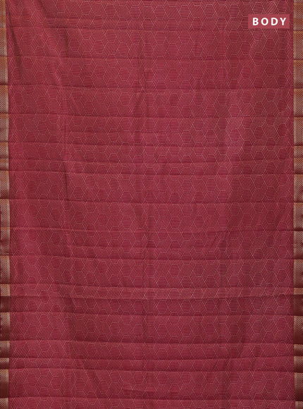 Semi raw silk saree maroon with allover geometric prints and zari woven border