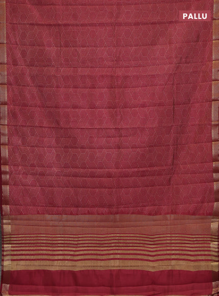 Semi raw silk saree maroon with allover geometric prints and zari woven border