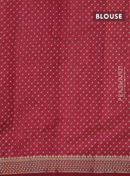 Semi raw silk saree maroon with allover geometric prints and zari woven border