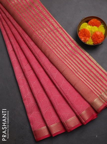 Semi raw silk saree pink shade with allover geometric prints and zari woven border