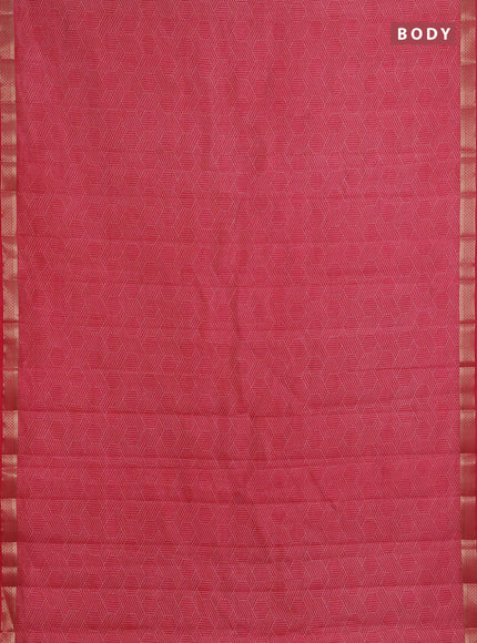 Semi raw silk saree pink shade with allover geometric prints and zari woven border