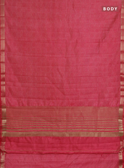 Semi raw silk saree pink shade with allover geometric prints and zari woven border