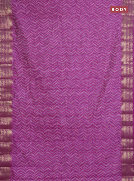 Semi raw silk saree lavender with allover zigzag prints and temple design zari woven border